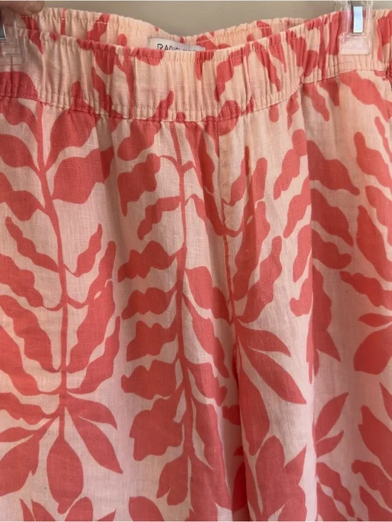 Wide-Leg 💯 Linen Floral Print Pants - cream & Orange, size Medium - Picture 6 of 6